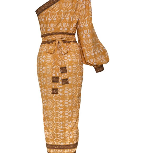 Andres Otalora Abril Asymmetric Pareo Midi Dress Size Orange/Brown Small NWT - Picture 6 of 15